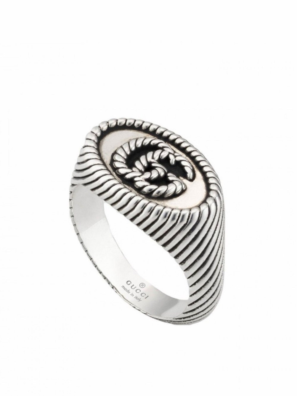 Gucci Silver-Tone Ridged GG Signet Ring